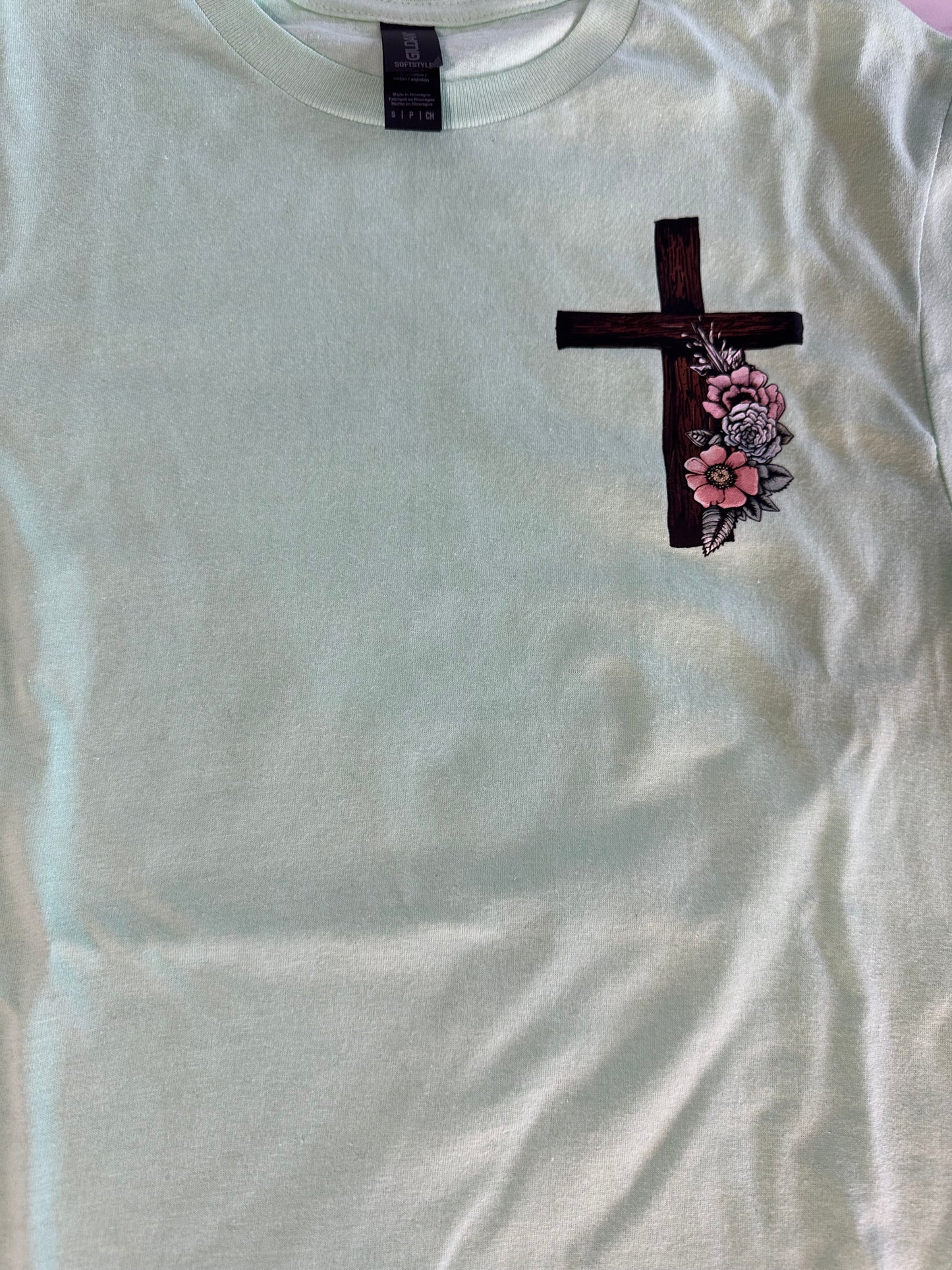 Mint Green Flower Cross Short Sleeve