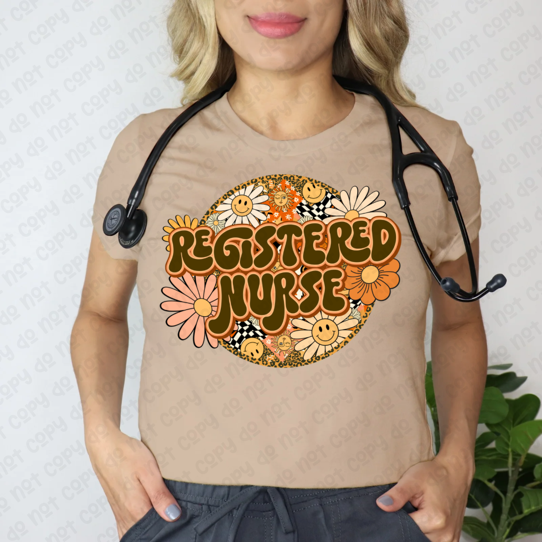 DTF TRANSFER Retro Floral Registered Nurse