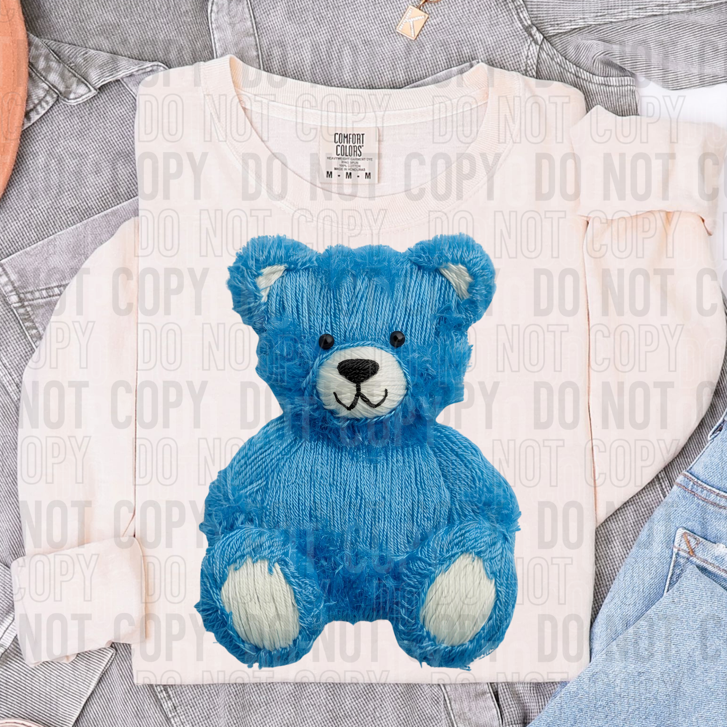 DTF TRANSFER Faux Yarn Blue Bear