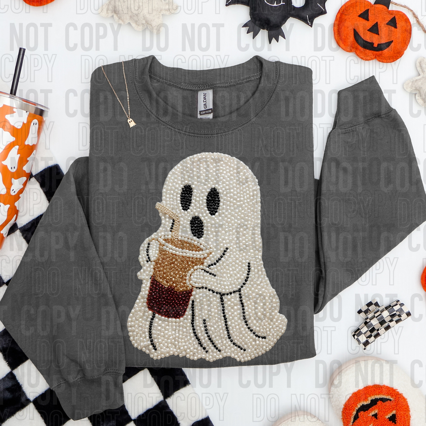 DTF TRANSFER Faux Pearls Ghost Coffee