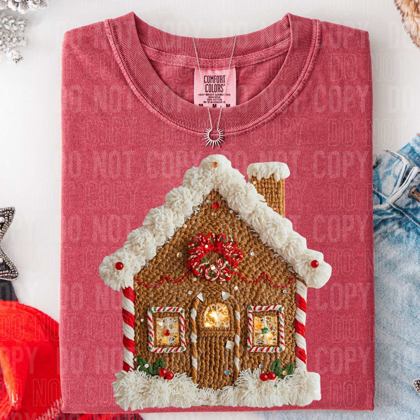 DTF TRANSFER Faux Yarn Gingerbread House