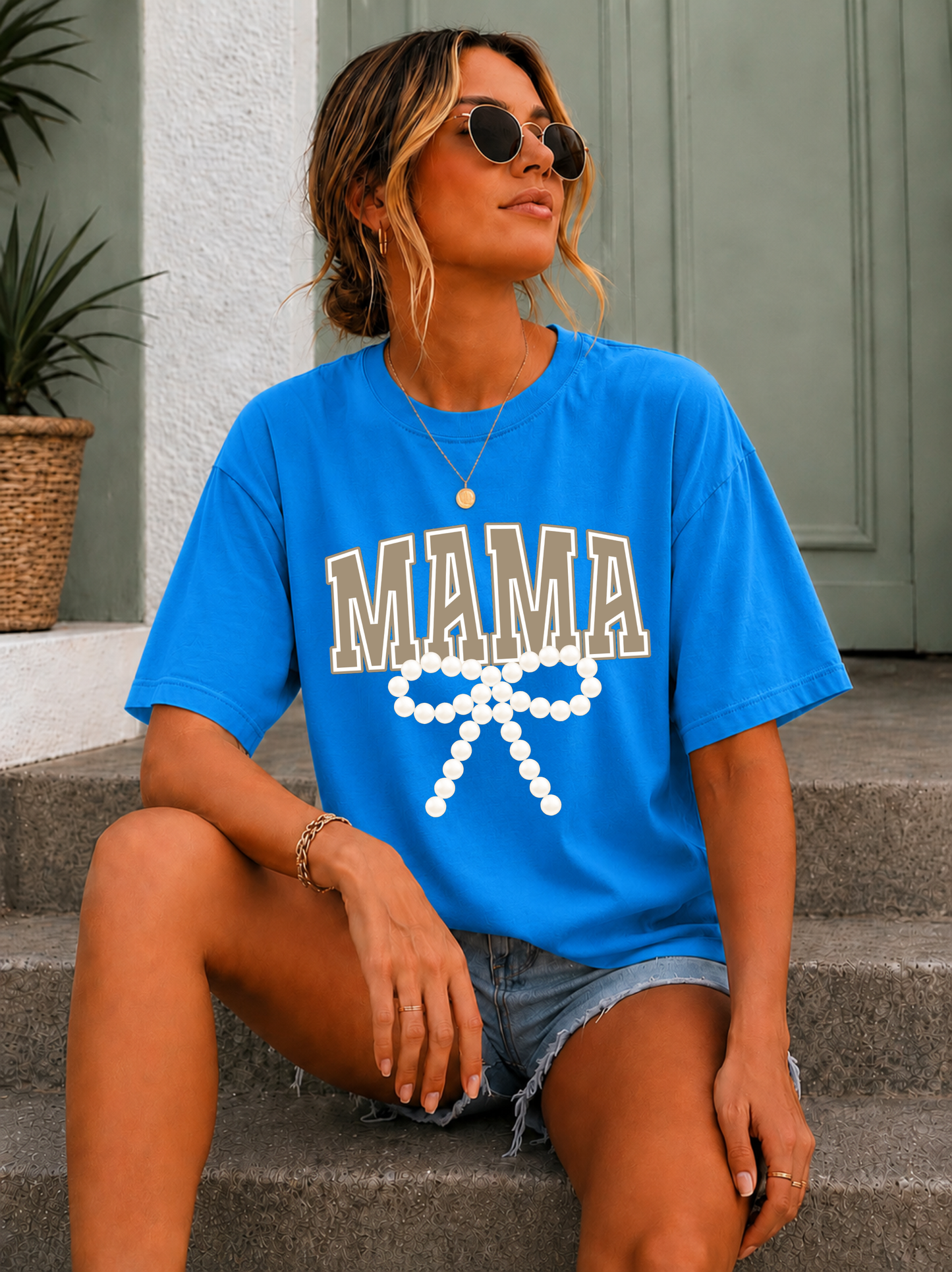 DTF TRANSFER Beige Mama Bow Pearls