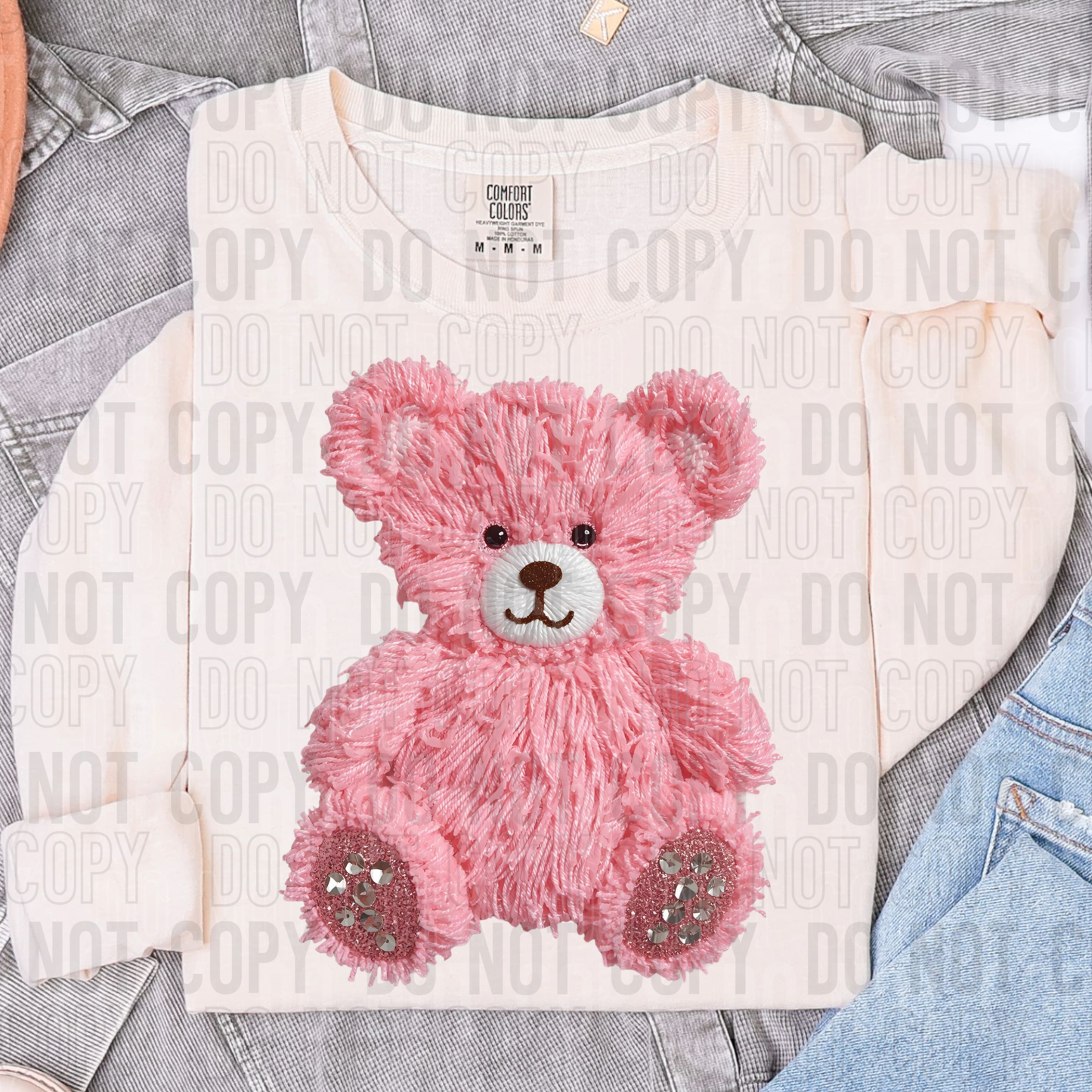 DTF TRANSFER Faux Yarn Pink Bear