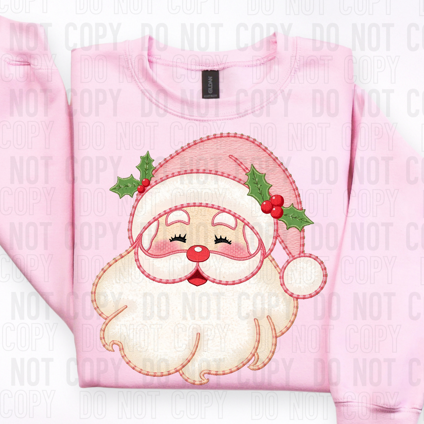 DTF TRANSFER Faux Embroidery Pink Santa