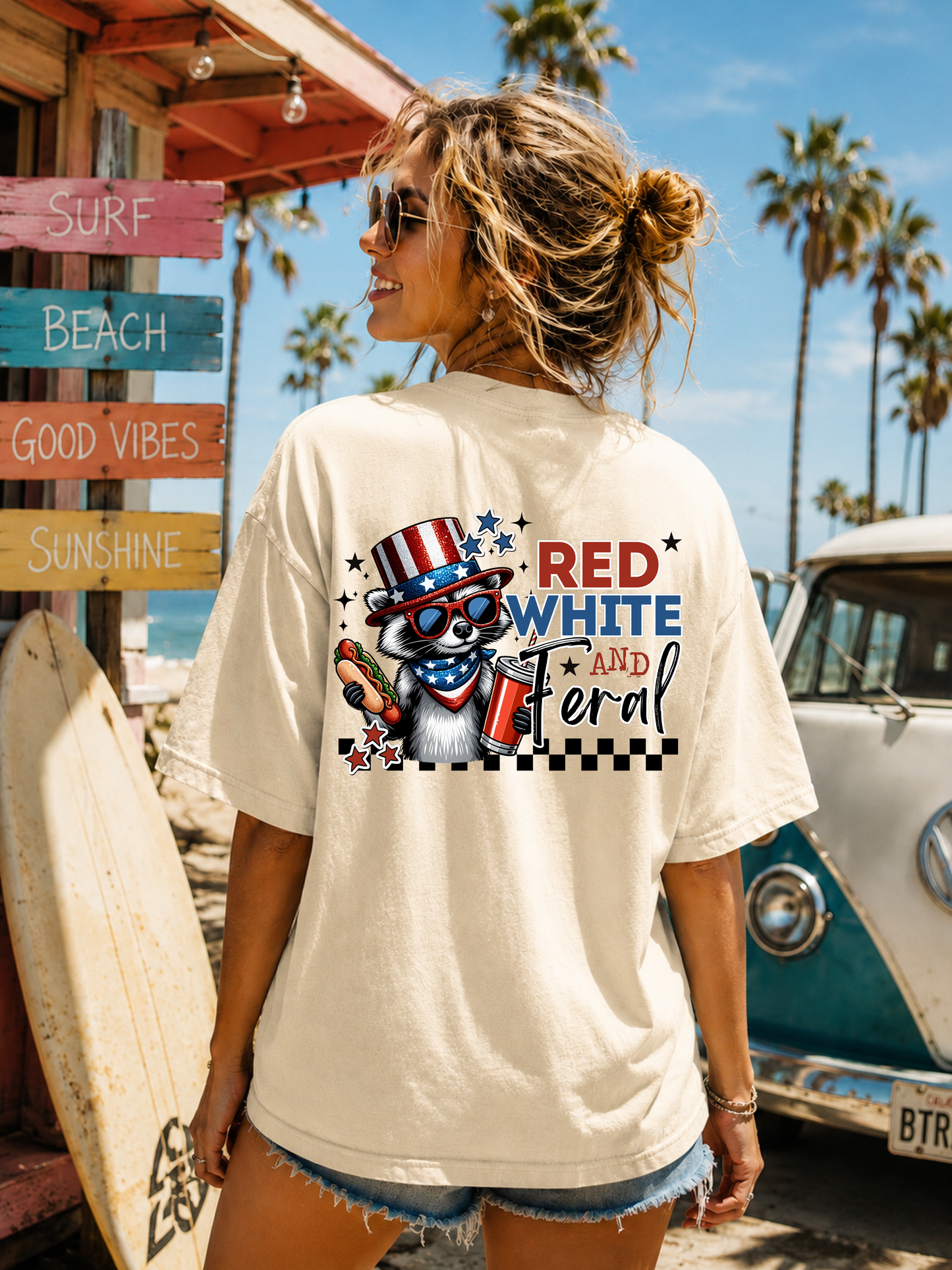 DTF TRANSFER Red White & Feral Raccoon