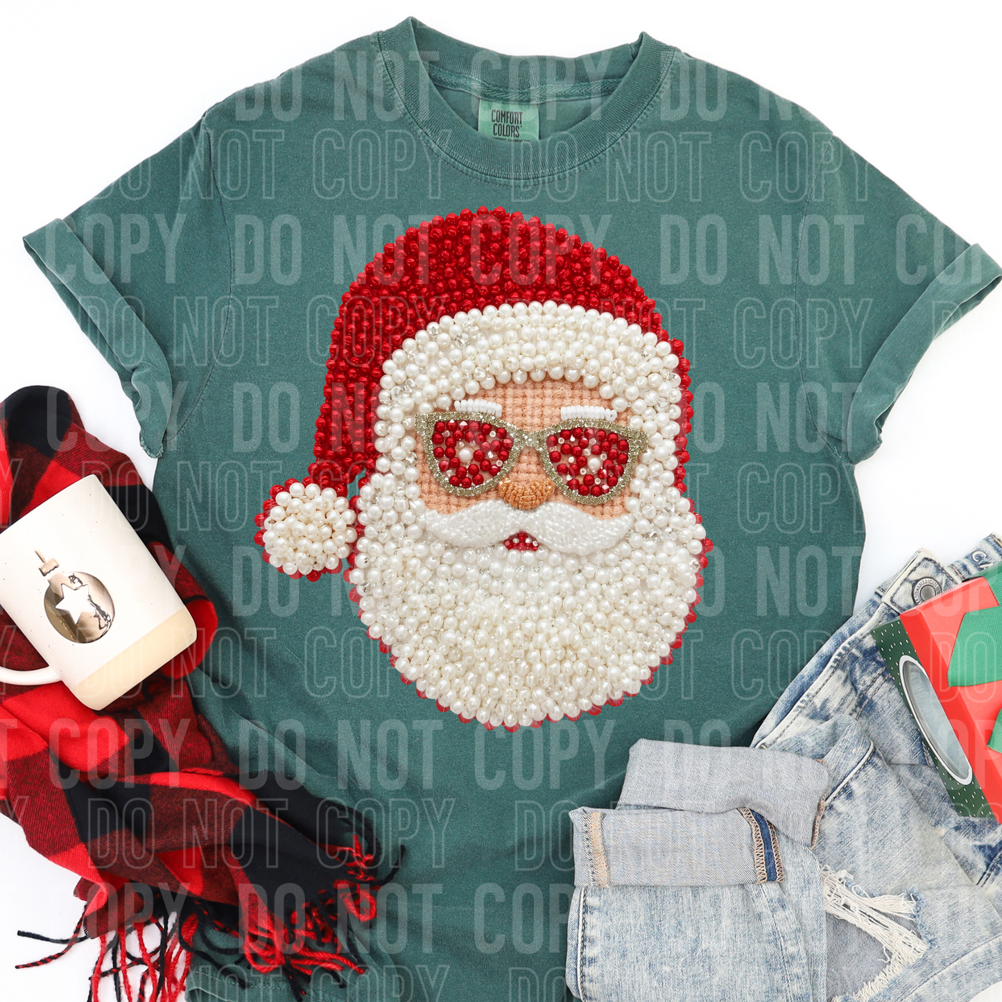 DTF TRANSFER Faux Pearls Santa