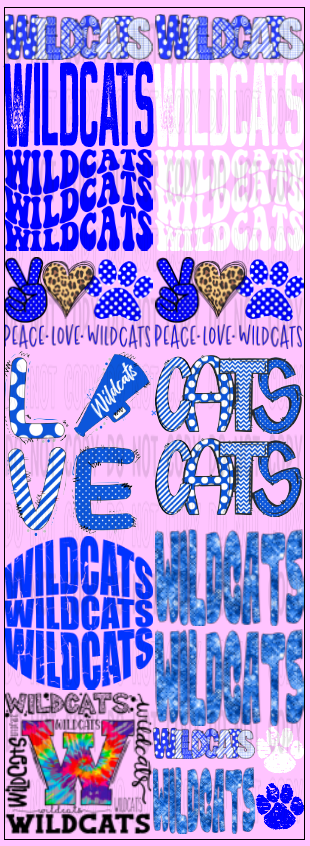 PREMADE GANG SHEET-WILDCATS ROYAL/WHITE 22x60