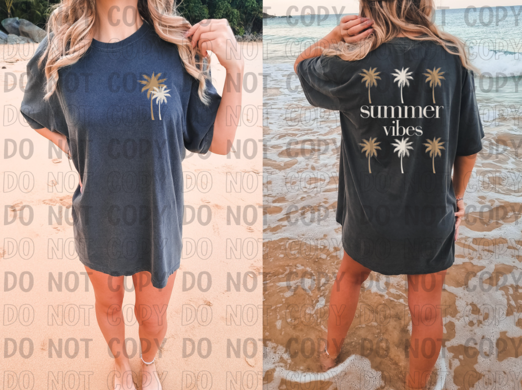 DTF TRANSFER Cerra's Shop Summer Vibes Palm Trees (pocket AND full back)