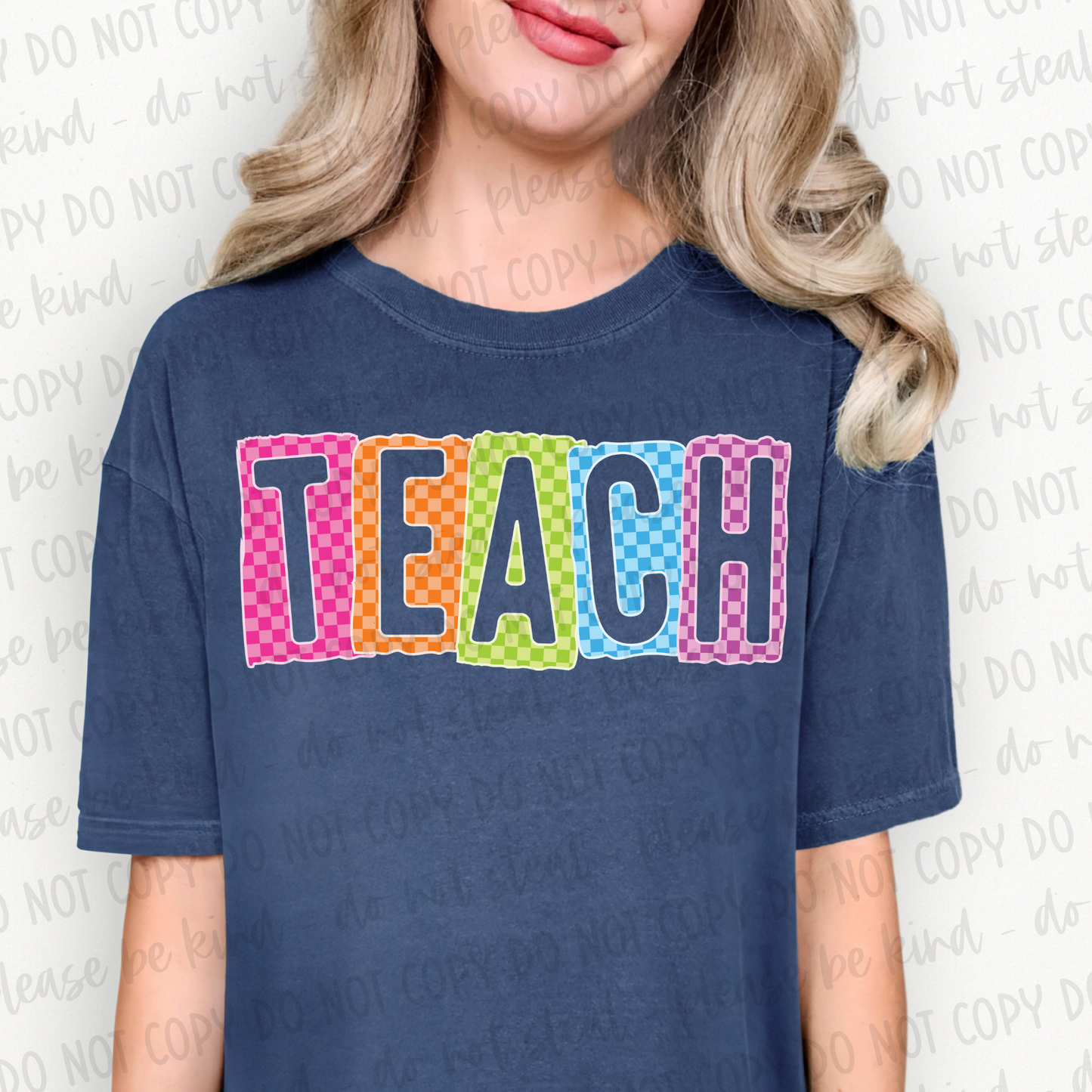 DTF TRANSFER Teach Checkered Rainbow