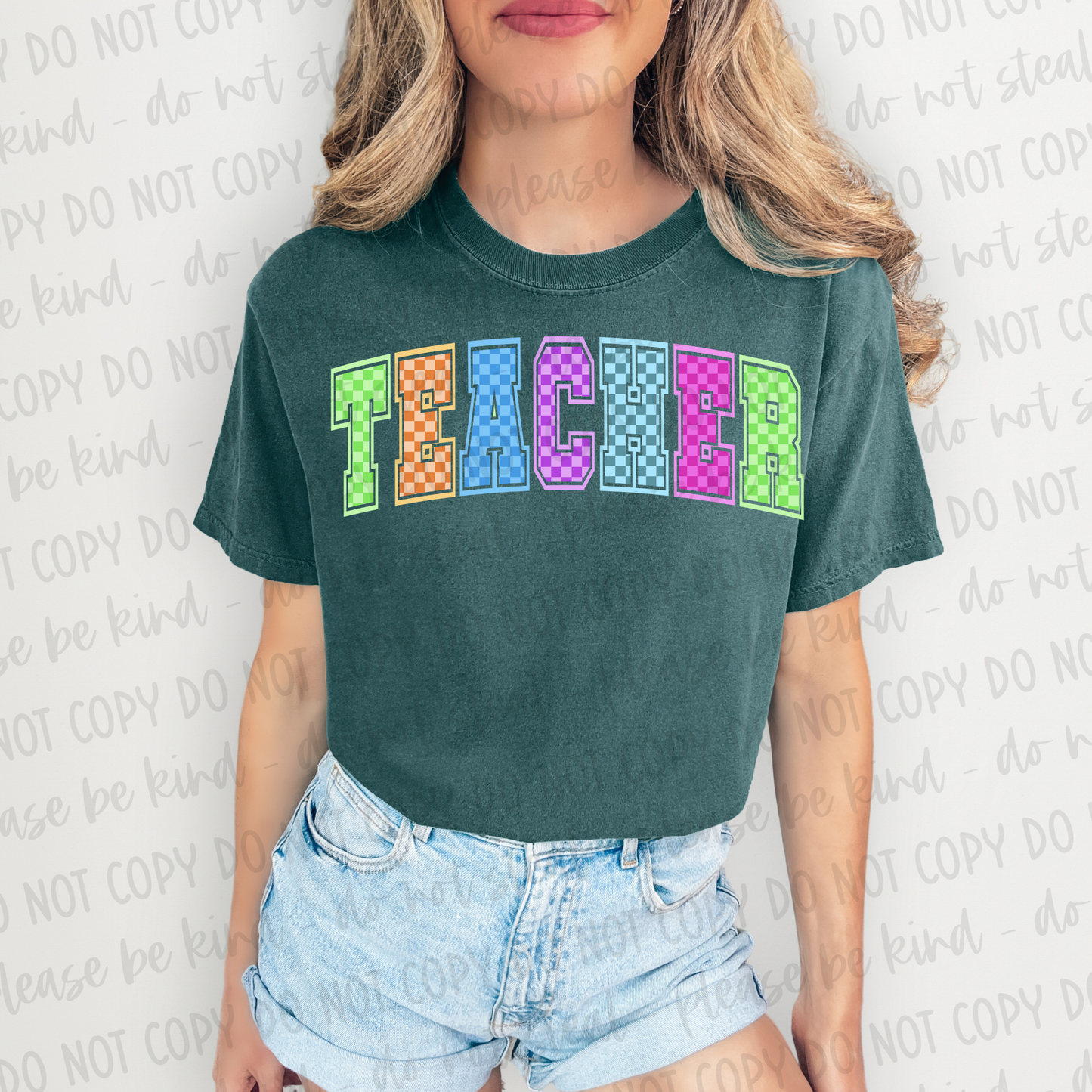 DTF TRANSFER Neon Checkered Teacher