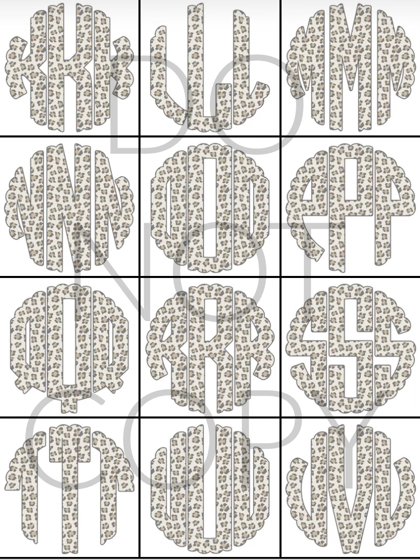 DTF Leopard Monogram TRANSFER * ships 3-6 business days