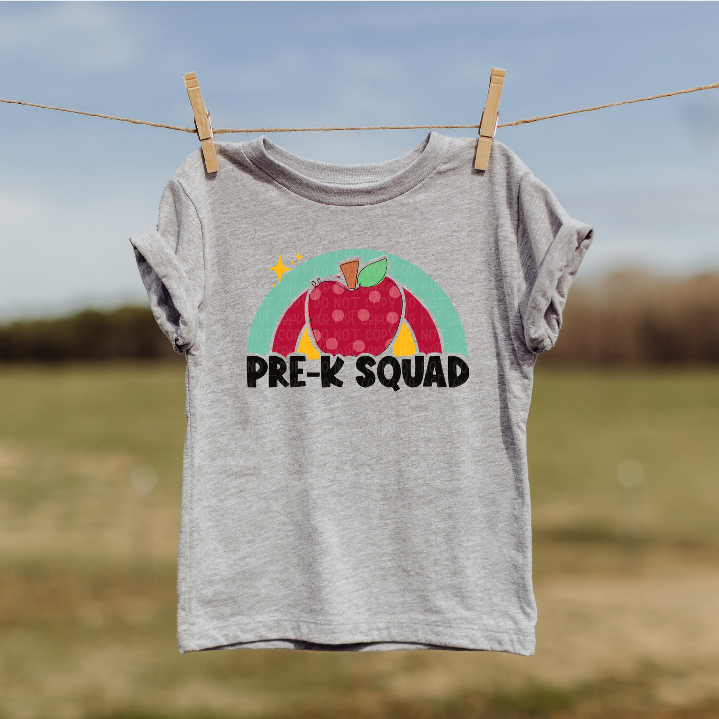 DTF TRANSFER Pre-K Squad Apple Rainbow