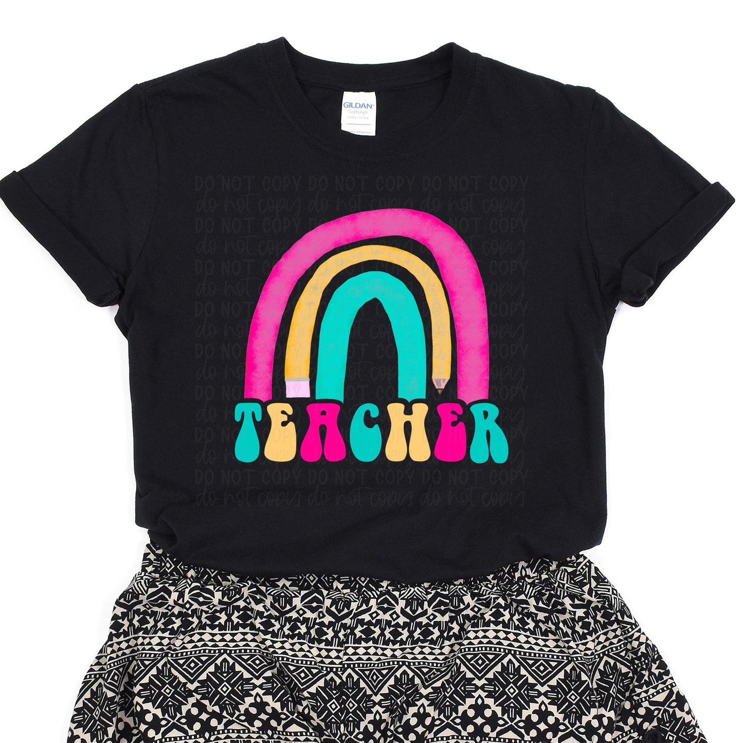 DTF TRANSFER Teacher Retro Rainbow