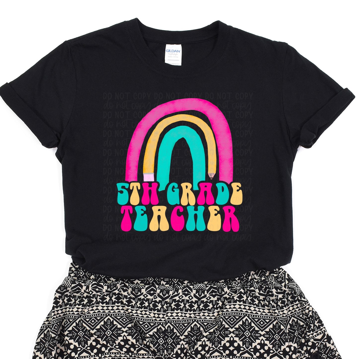 DTF TRANSFER 5th Grade Teacher Retro Rainbow