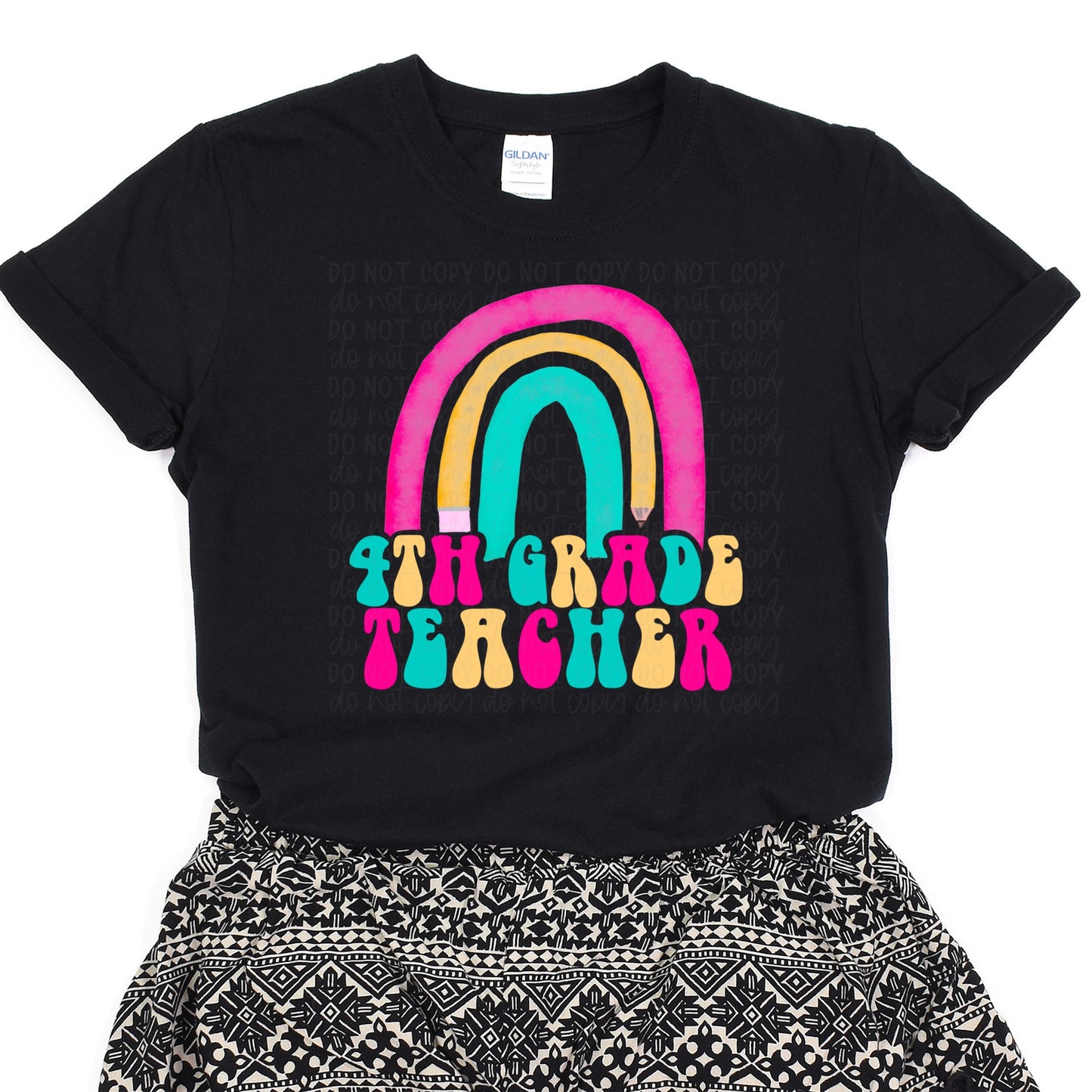 DTF TRANSFER 4th Grade Teacher Retro Rainbow