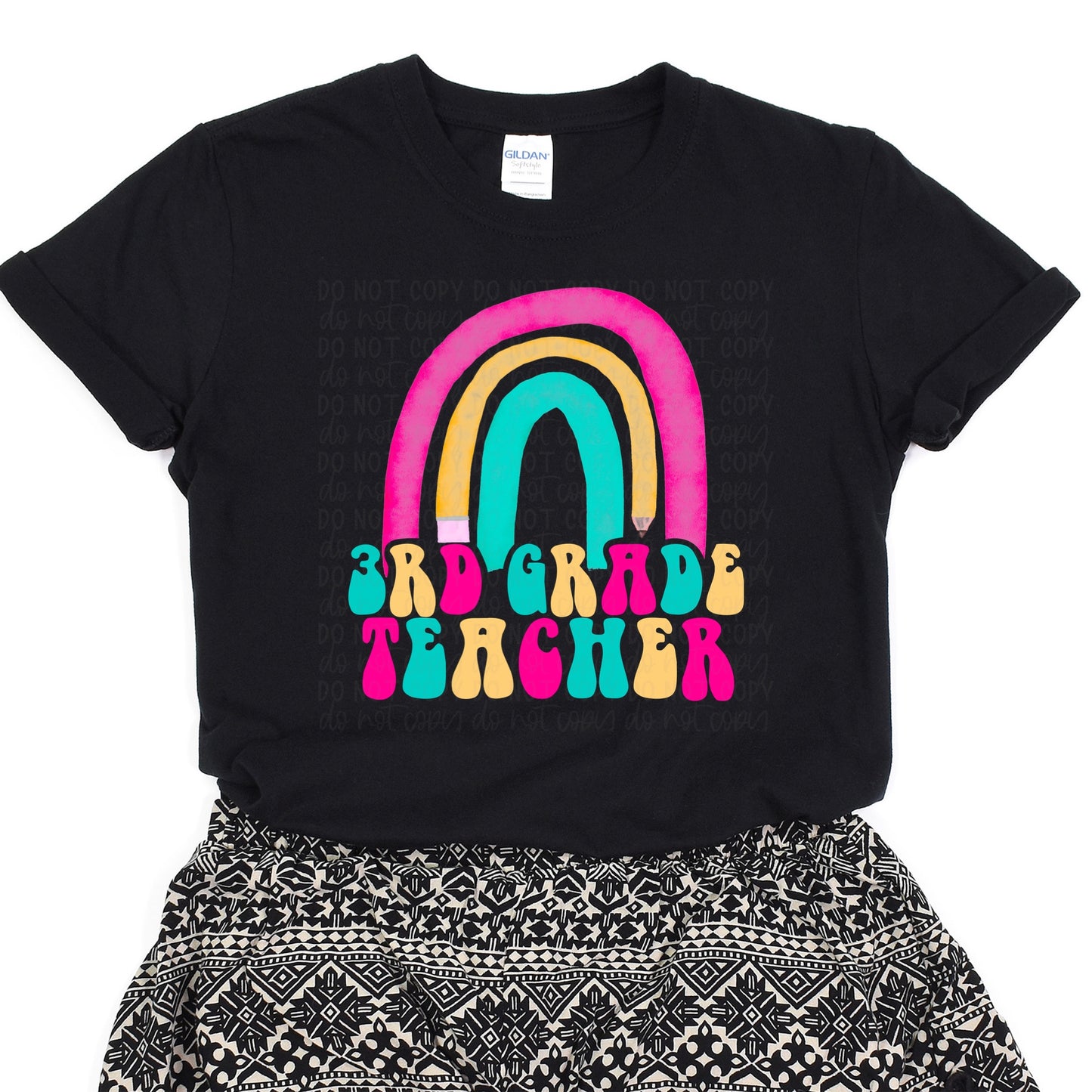 DTF TRANSFER 3rd Grade Teacher Retro Rainbow