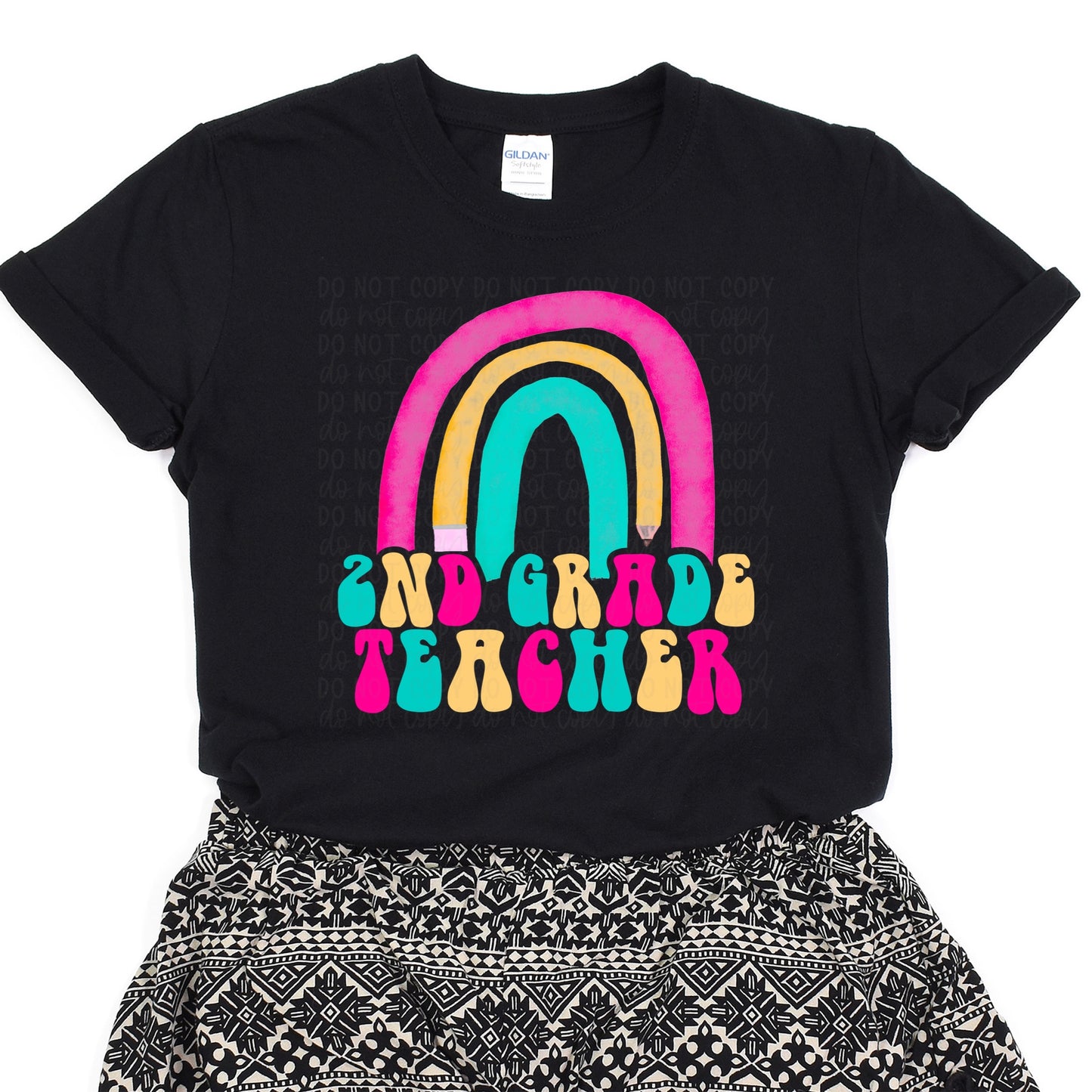 DTF TRANSFER 2nd Grade Teacher Retro Rainbow