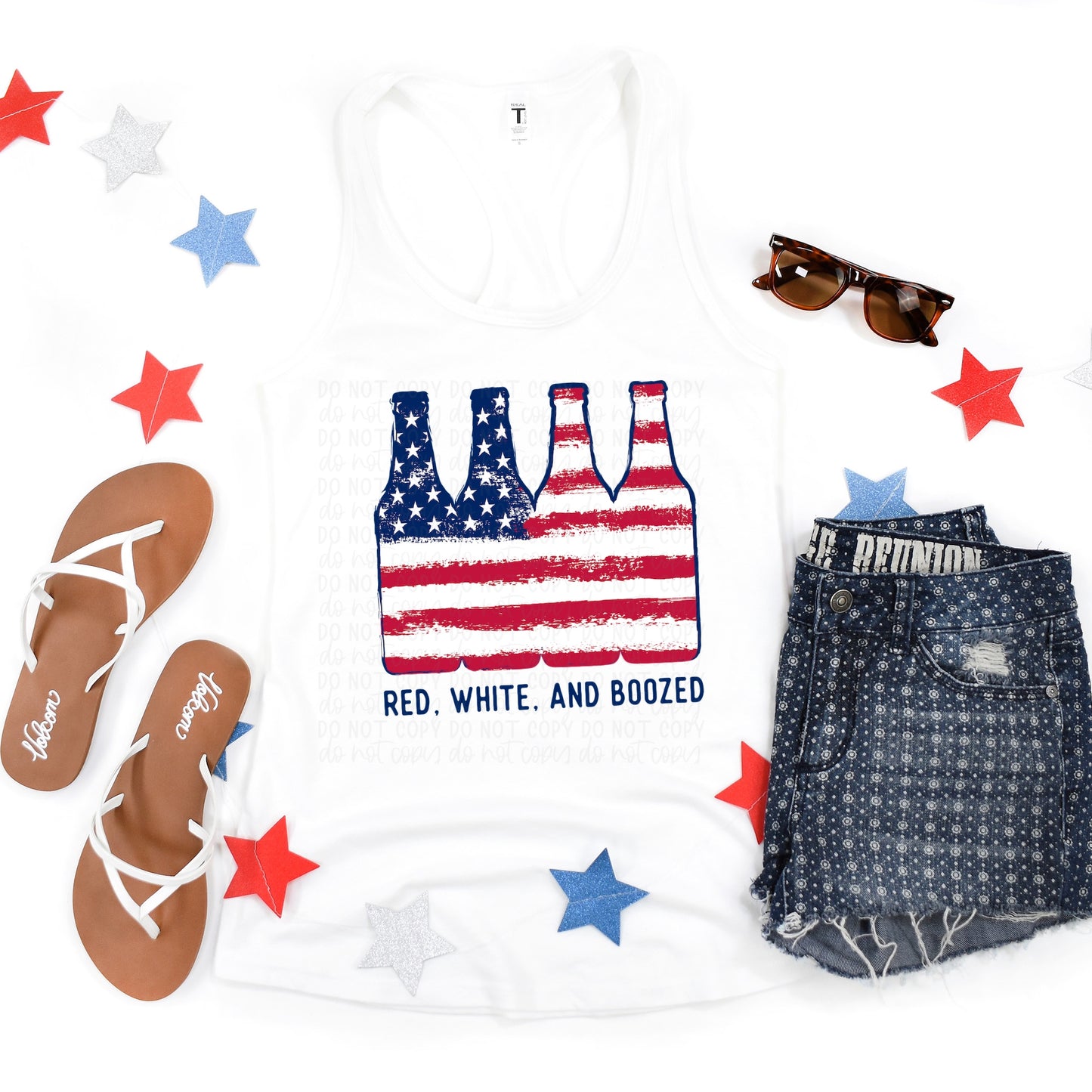 DTF TRANSFER Red, White & Boozed Flag Longnecks