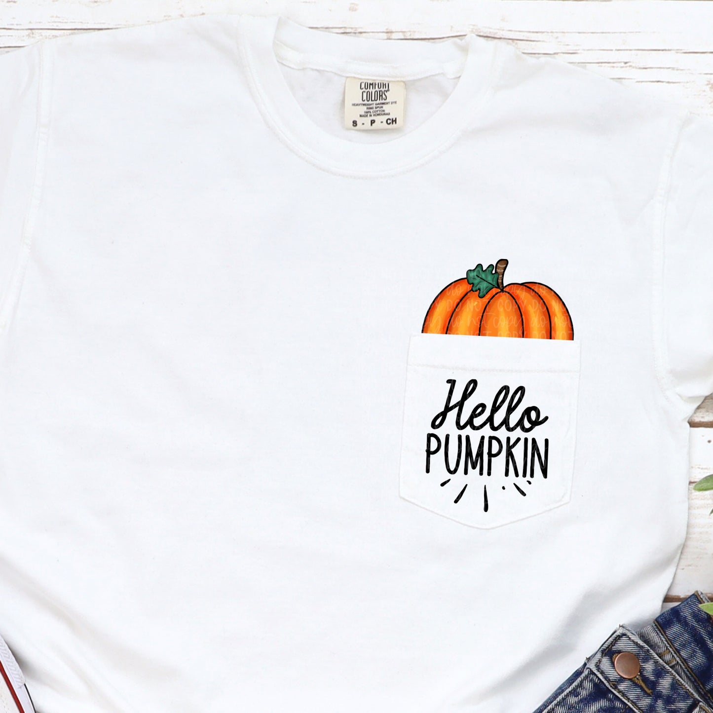 Hello Pumpkin White Pocket Tee