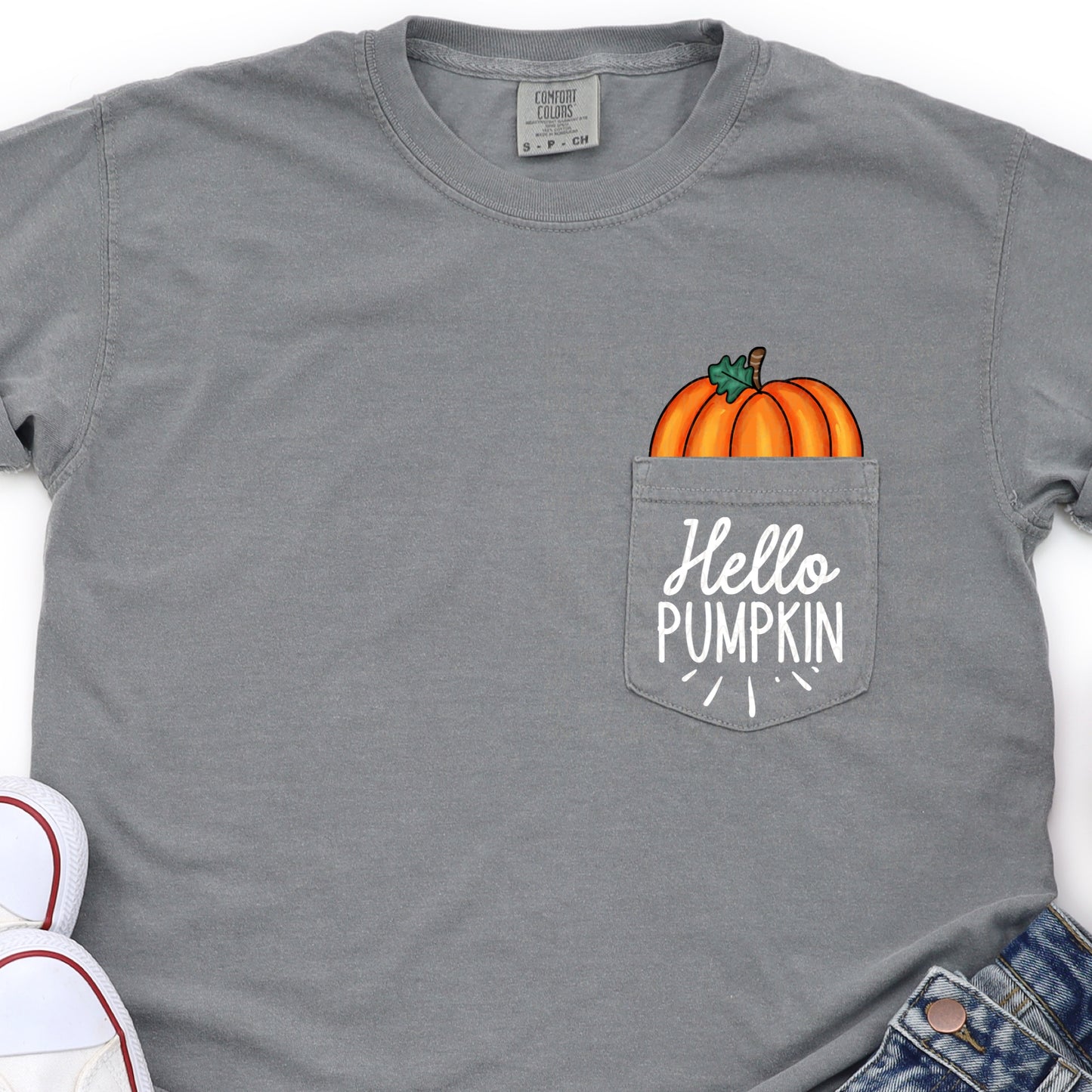 Hello Pumpkin Grey Pocket Tee