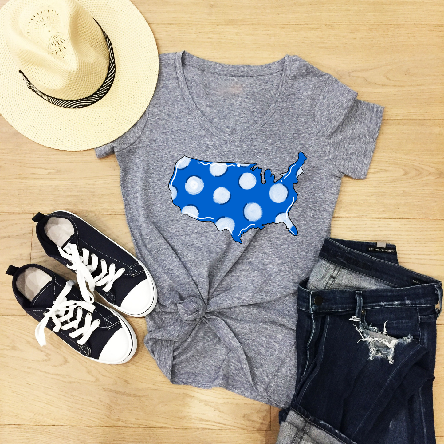 DTF TRANSFER USA Blue Polka Dots