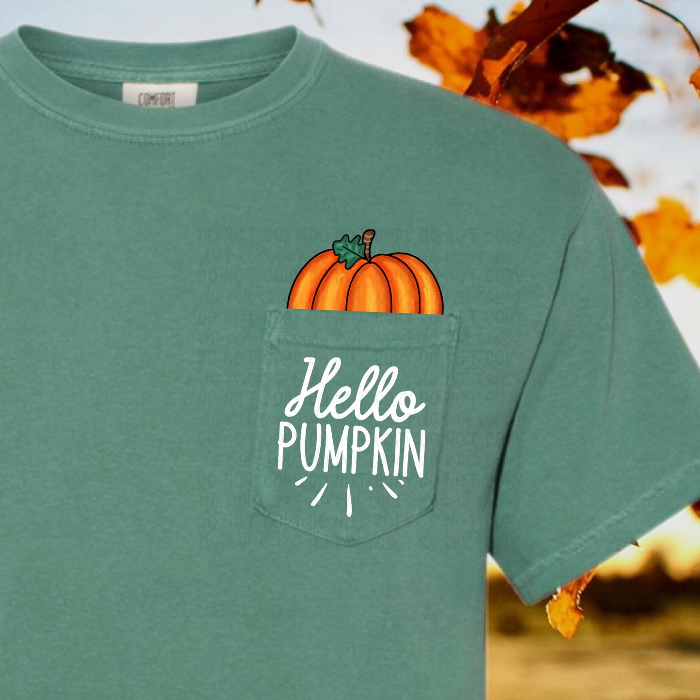 Hello Pumpkin Light Green Pocket Tee