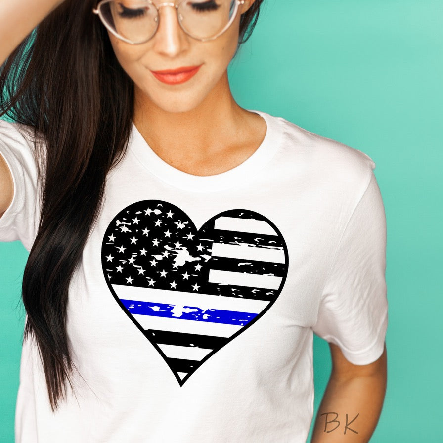 DTF TRANSFER Blue Line Heart