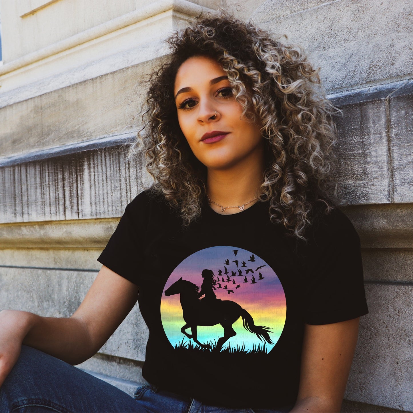 DTF TRANSFER Rainbow Sunset Horse Silhouette