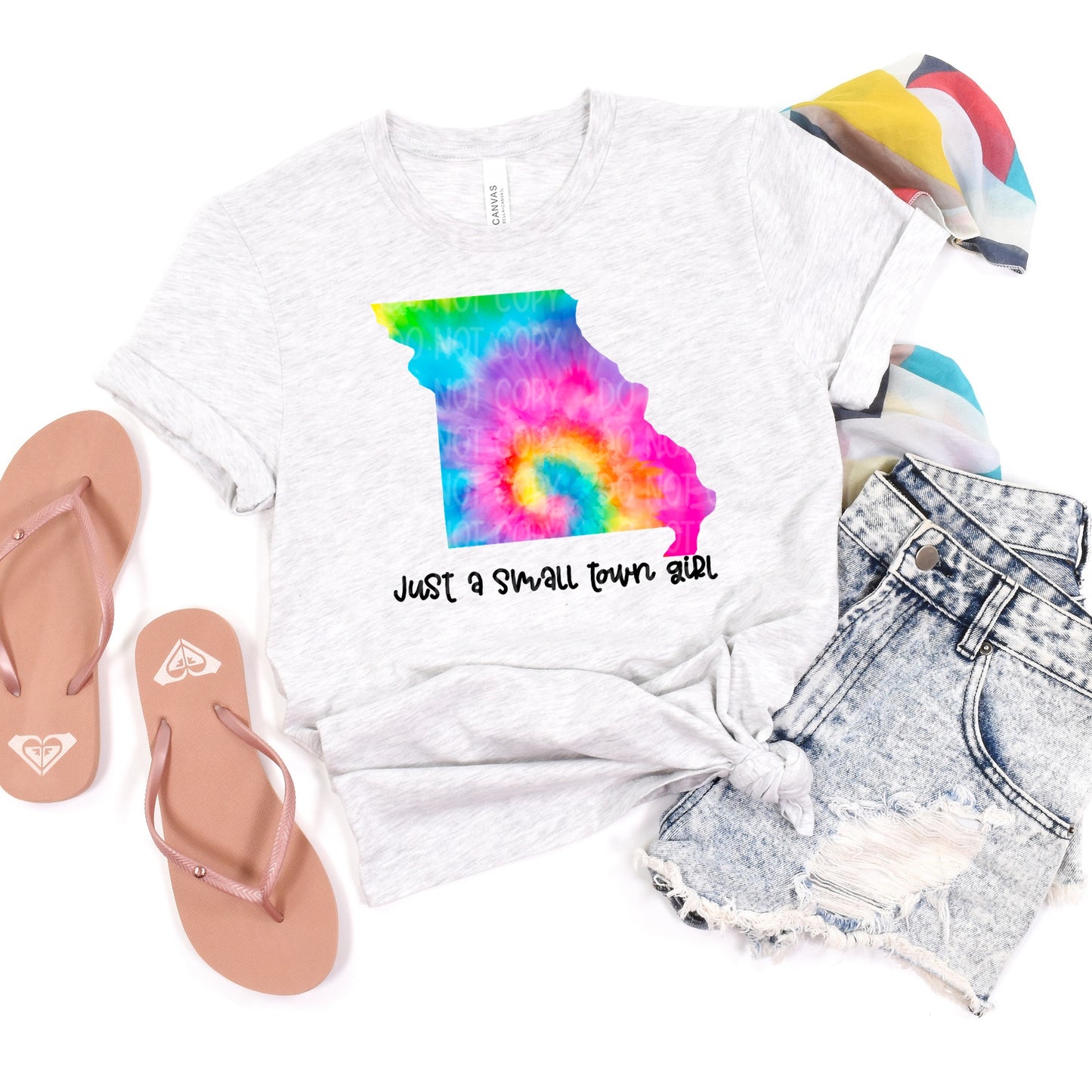 DTF TRANSFER Just A Small Town Girl Tie Dye MISSOURI
