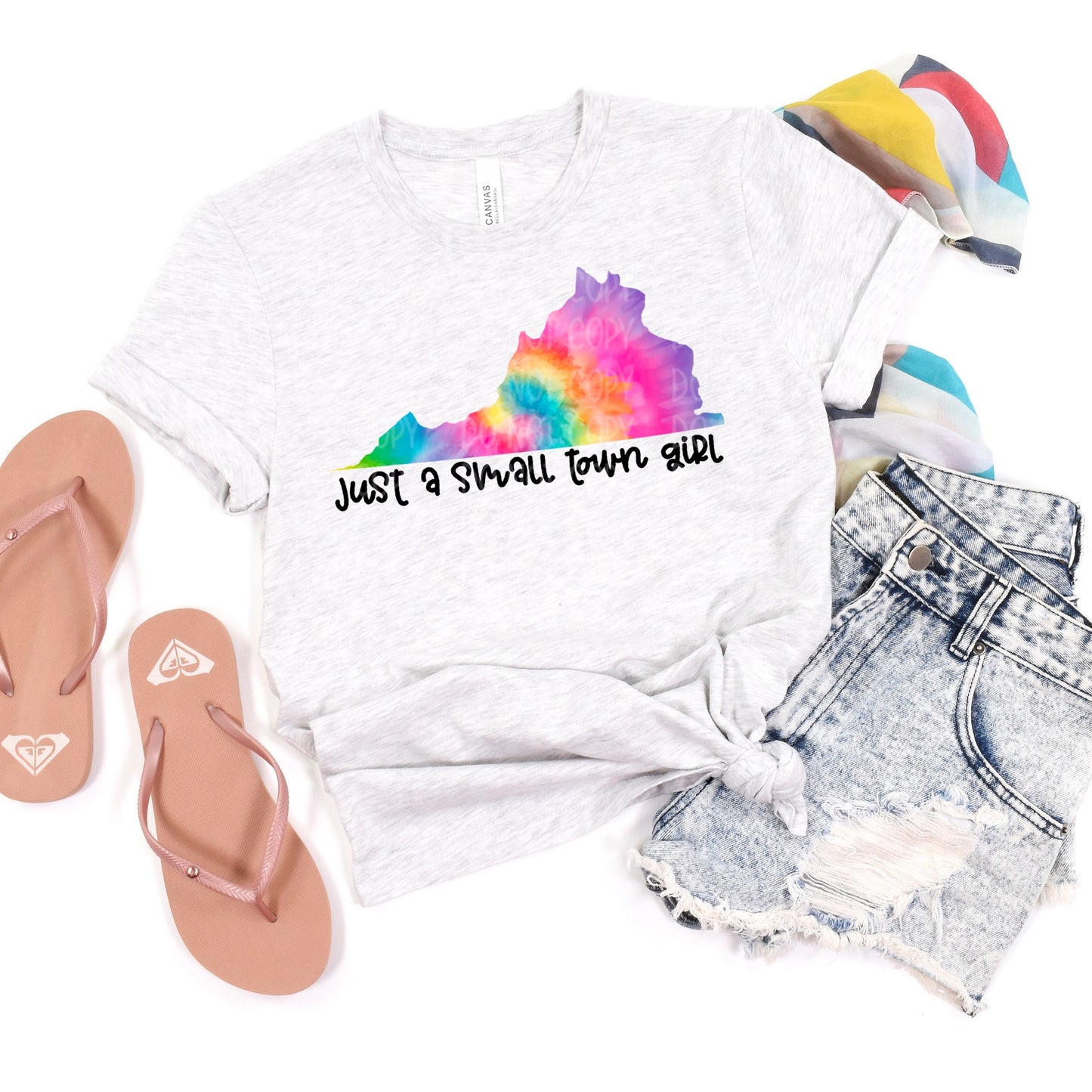 DTF TRANSFER Just A Small Town Girl Tie Dye VIRGINIA
