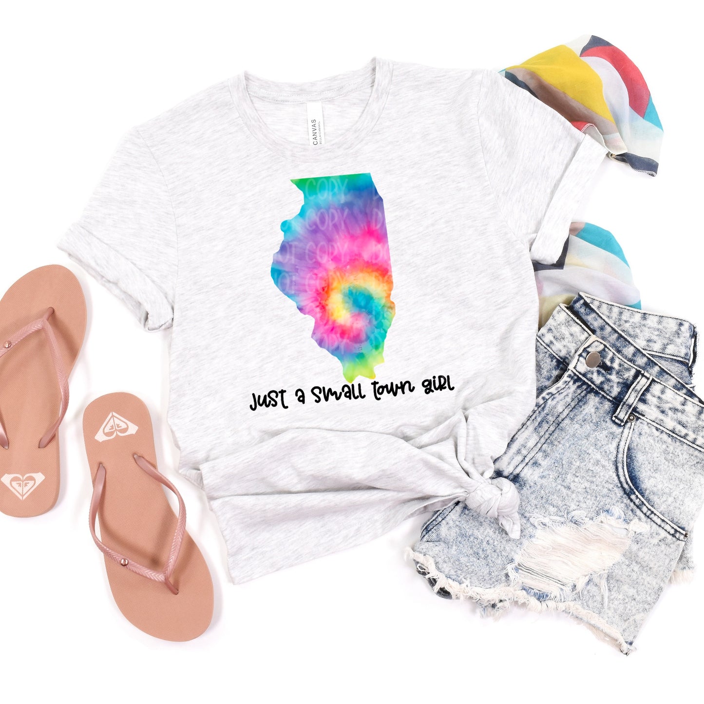 DTF TRANSFER Just A Small Town Girl Tie Dye ILLINOIS