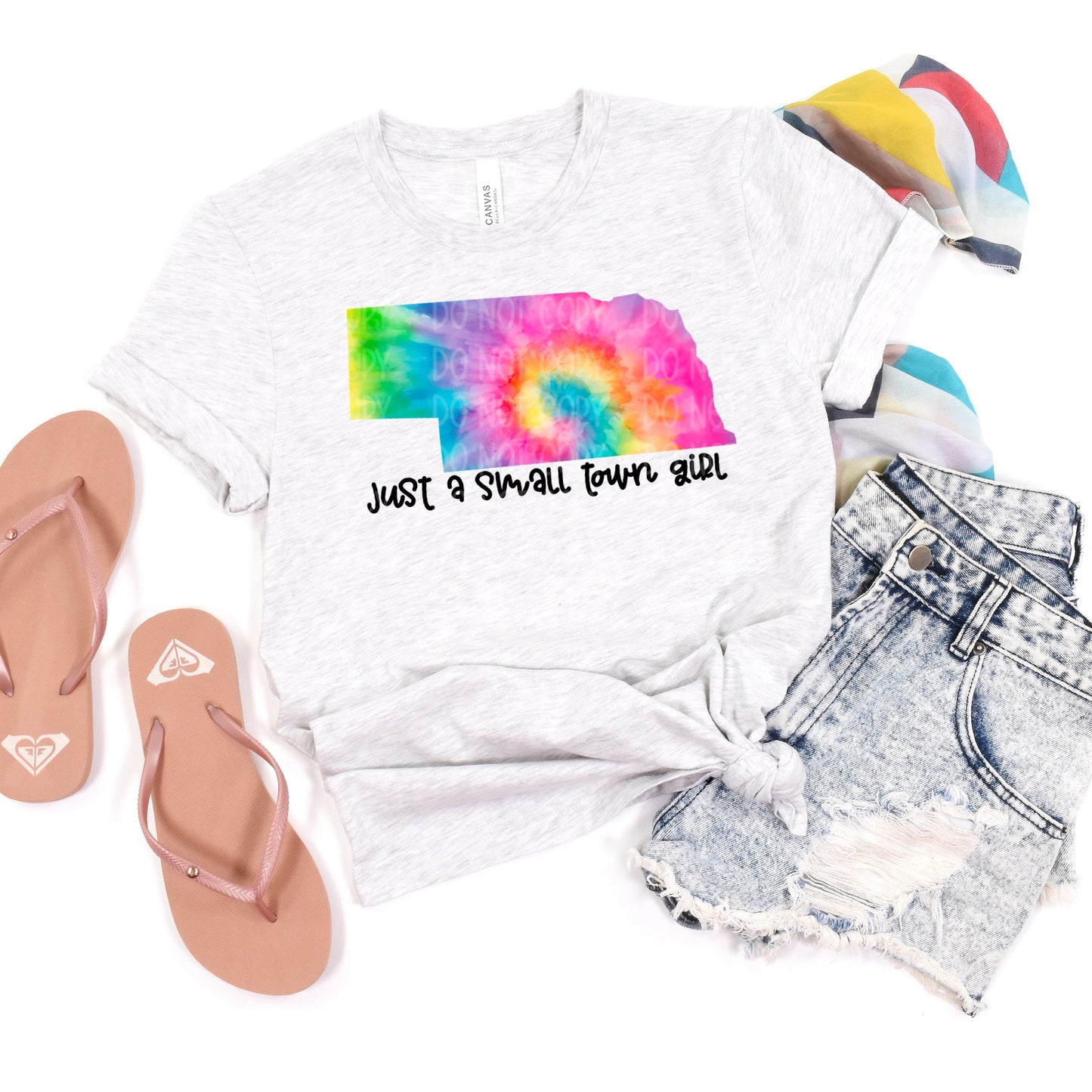 DTF TRANSFER Just A Small Town Girl Tie Dye NEBRASKA
