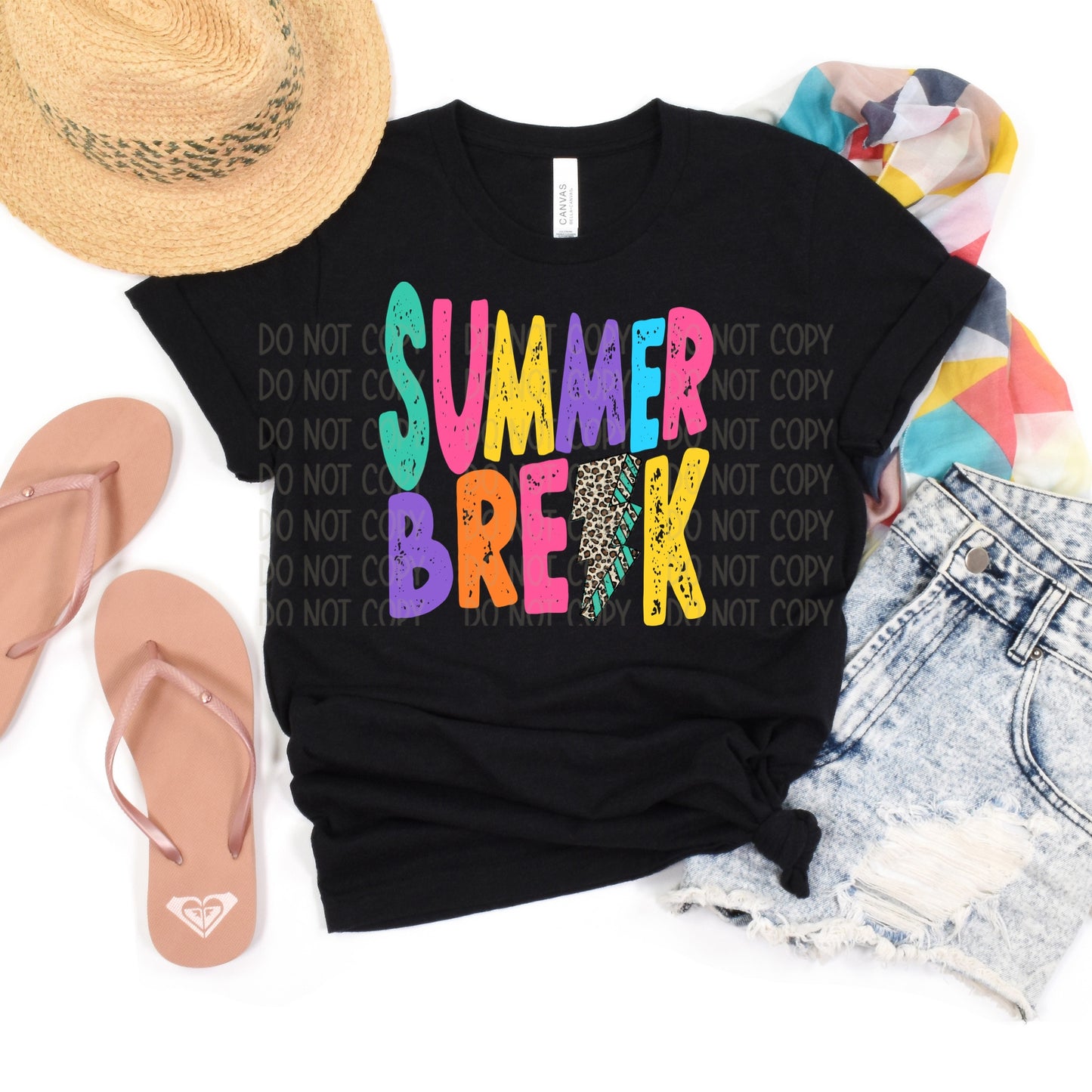 DTF TRANSFER Summer Break Multi-Colored/Lightning Bolt