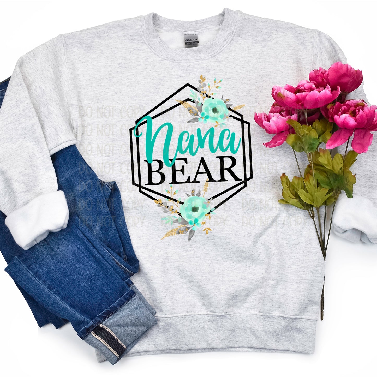 DTF TRANSFER Nana Bear Floral Wreath