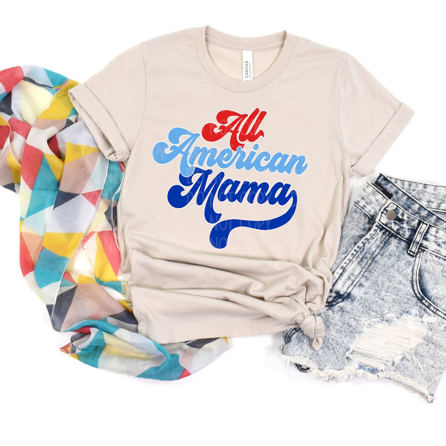 DTF TRANSFER All American Mama (Red/Blue)