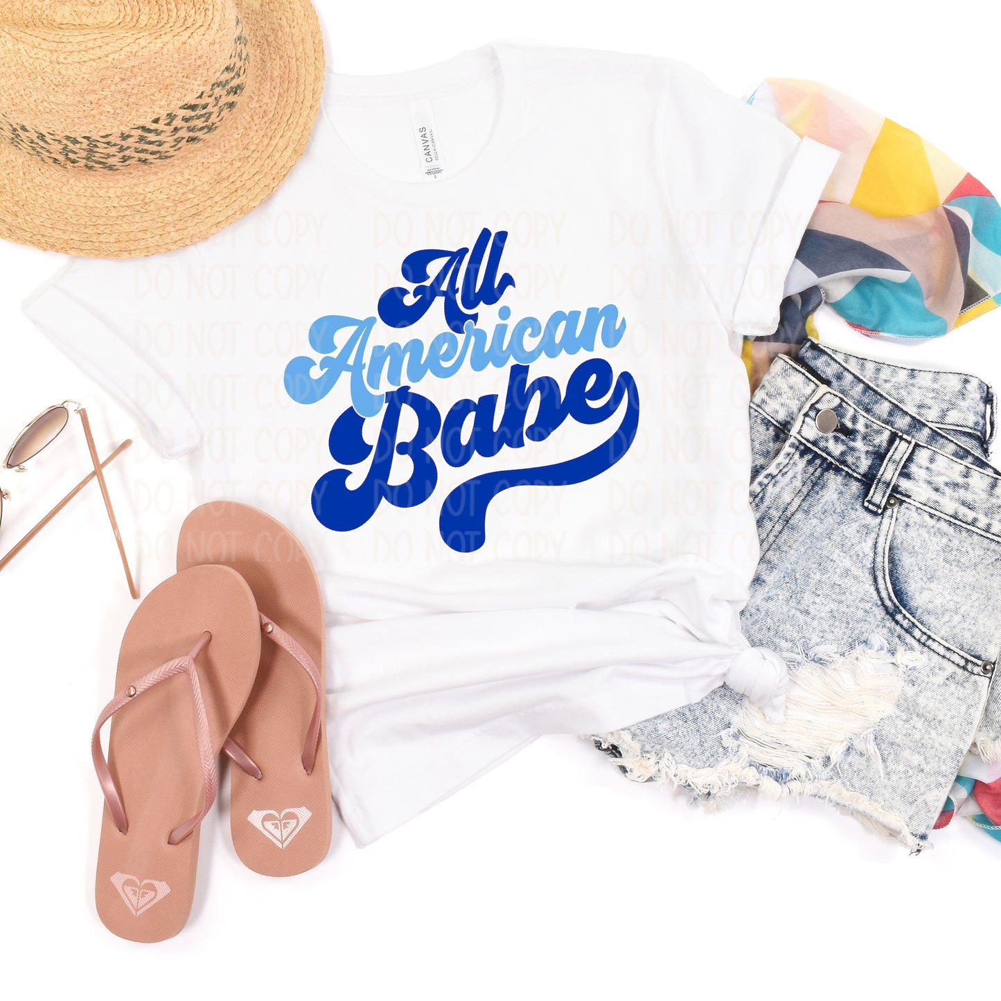 DTF TRANSFER All American Babe (Blue/Blue)