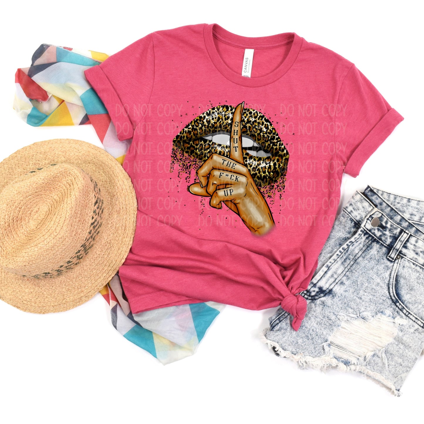 DTF TRANSFER Shut The F*ck Up Leopard Lips