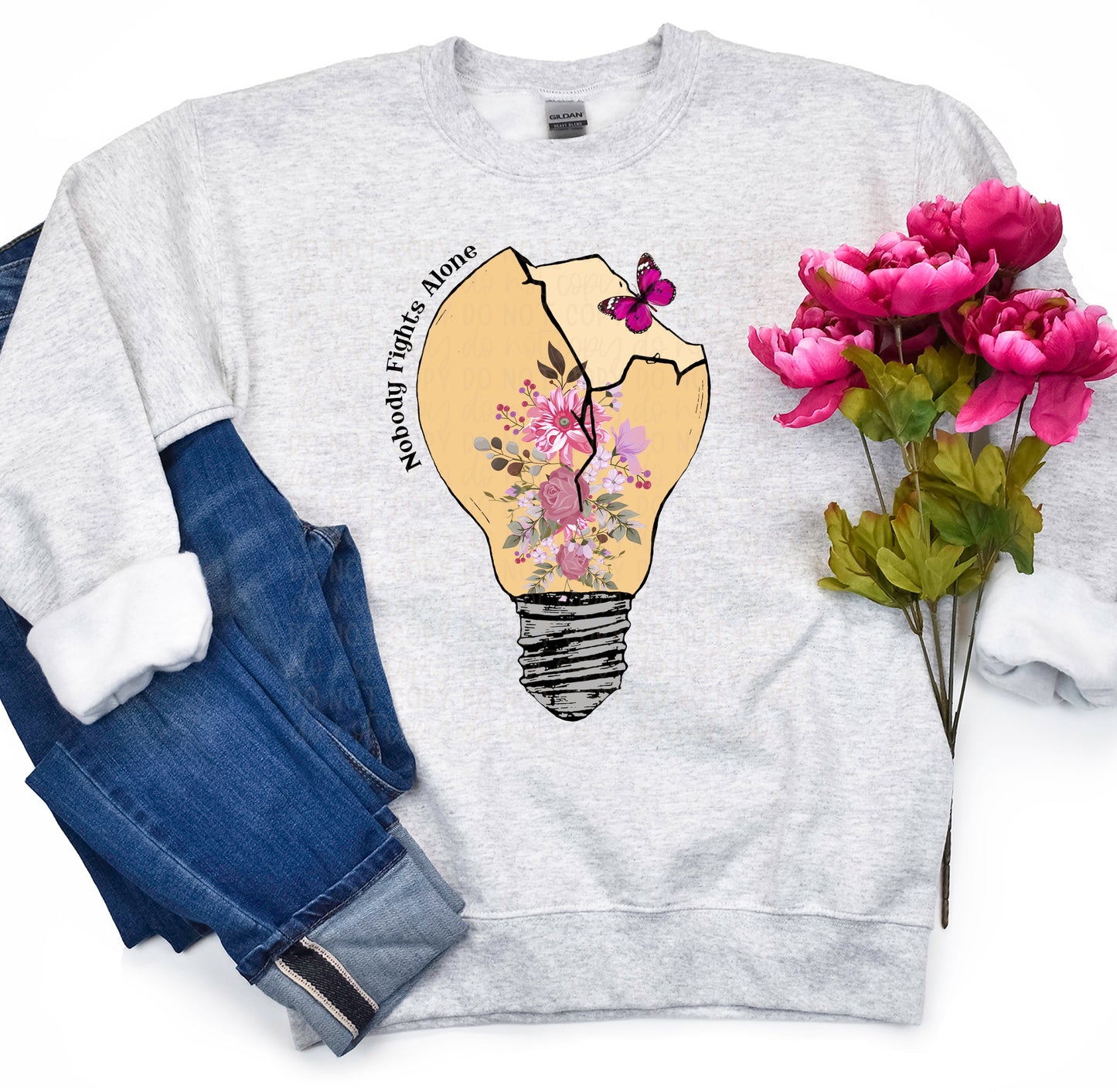 DTF TRANSFER Nobody Fights Alone Breast Cancer Awareness