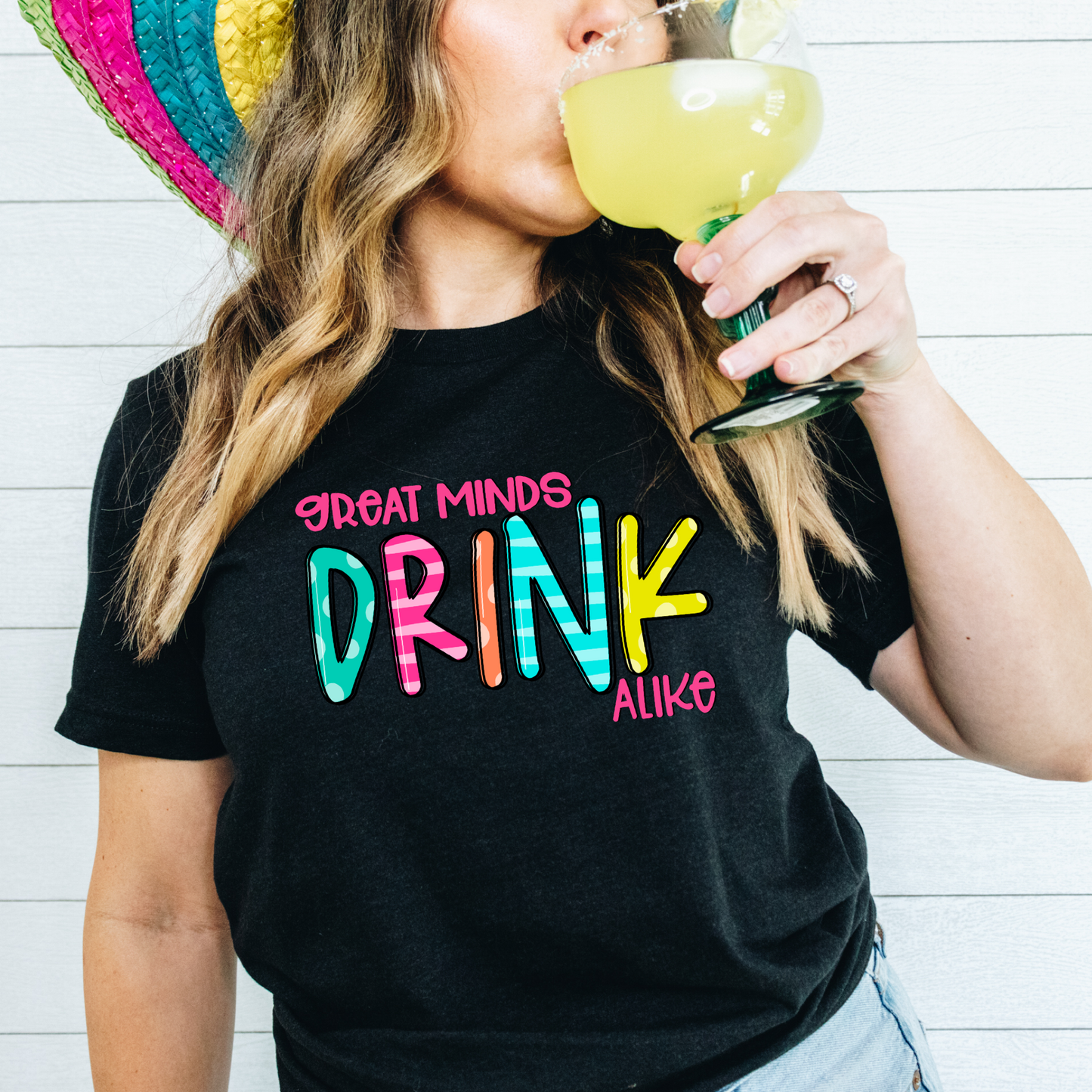 Great minds drink alike black tee