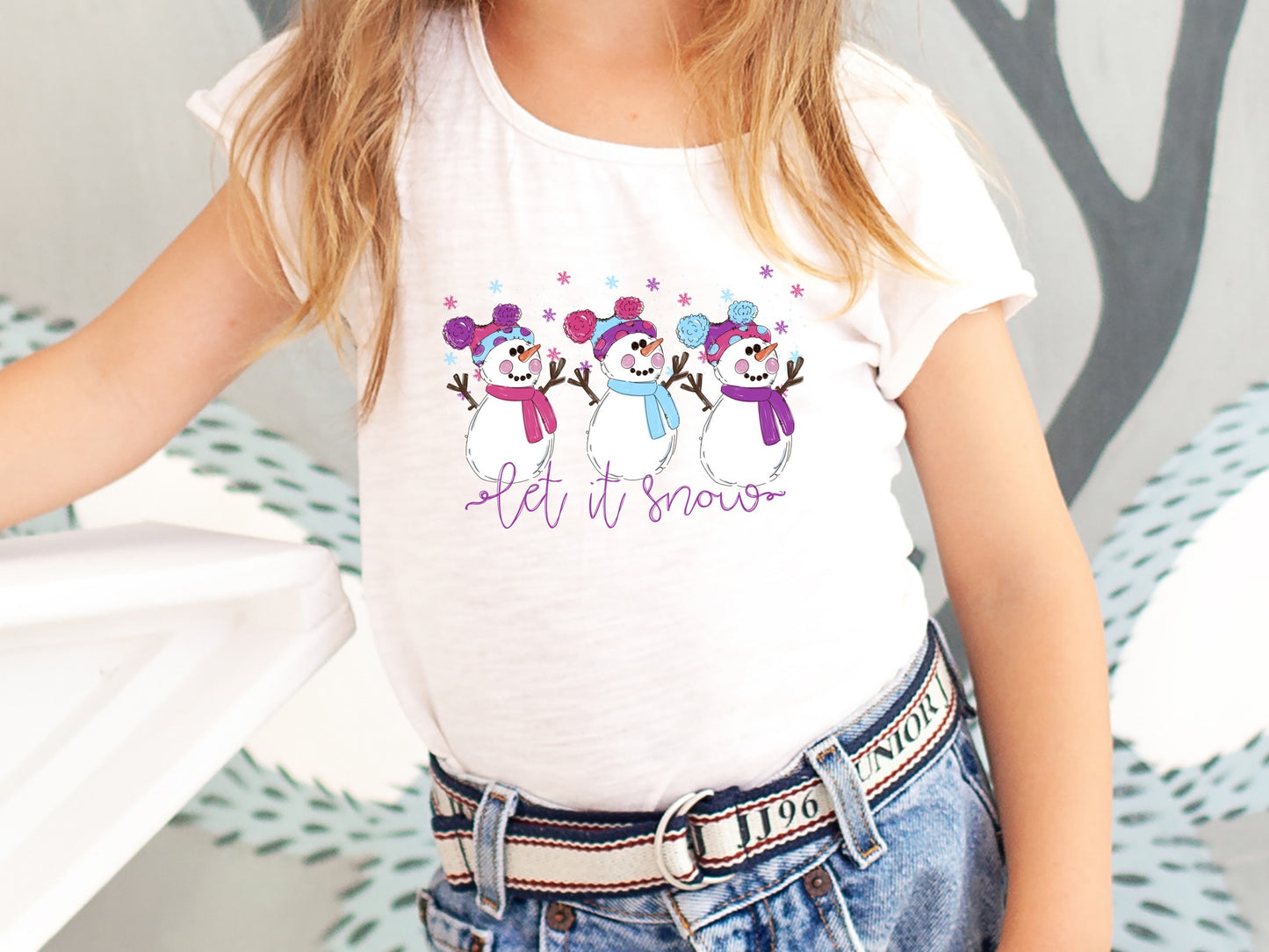 DTF TRANSFER Let It Snow Pink Snowman Trio