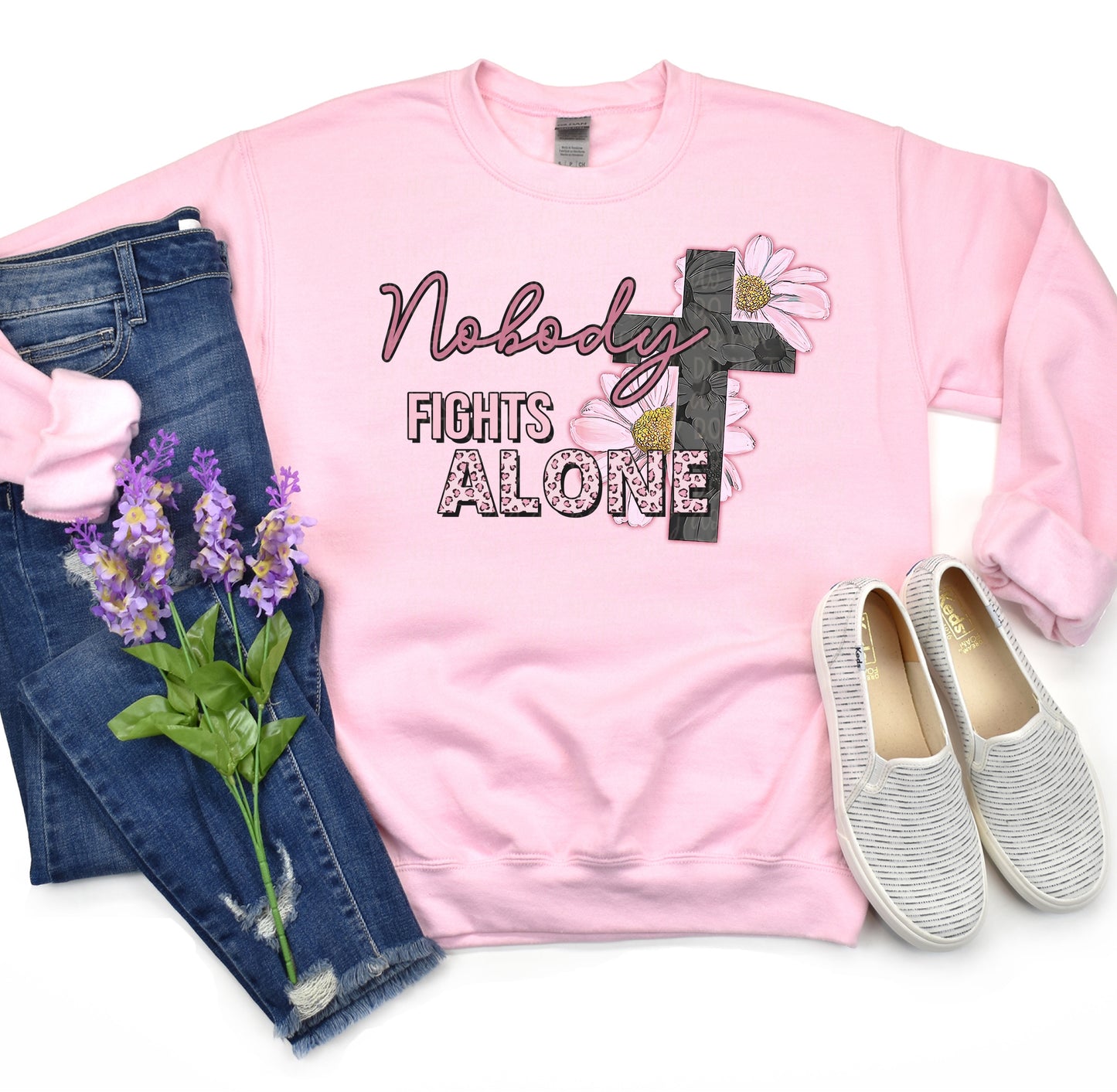 DTF TRANSFER Nobody Fights Alone Breast Cancer Awareness