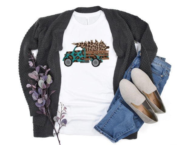 DTF TRANSFER Teal Leopard Christmas Truck