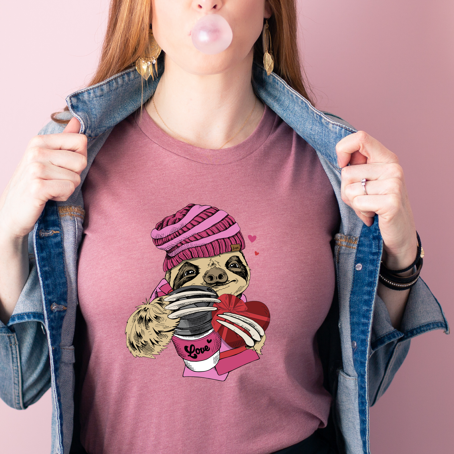 DTF TRANSFER Sloth with chocolate and coffee