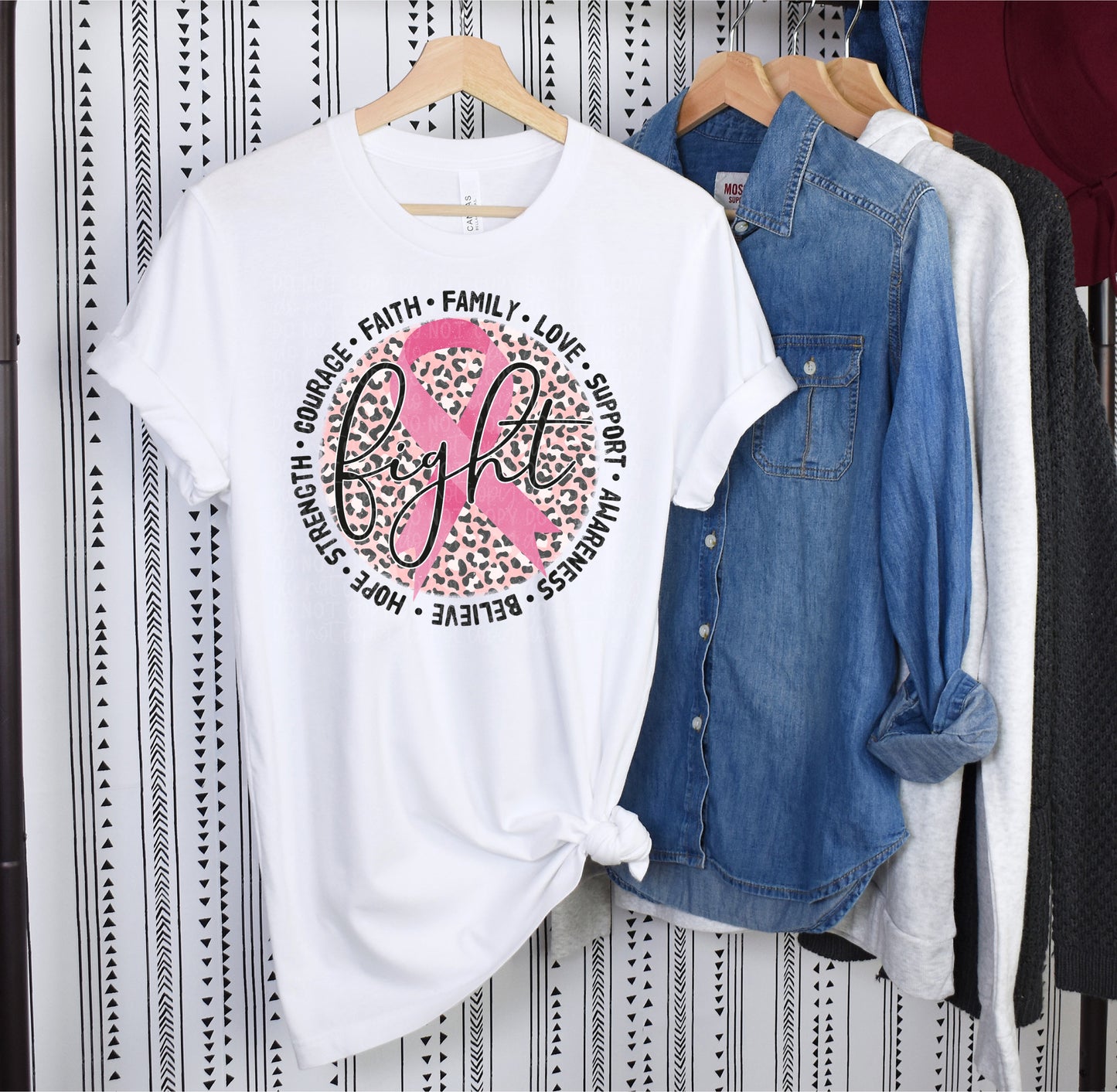 DTF TRANSFER Fight Leopard Words Circle Breast Cancer Awareness