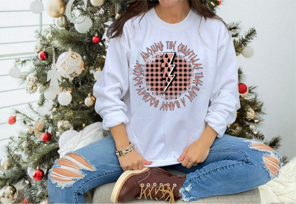 DTF TRANSFER Rockin Around The Christmas Tree Gingham Lightning Bolt