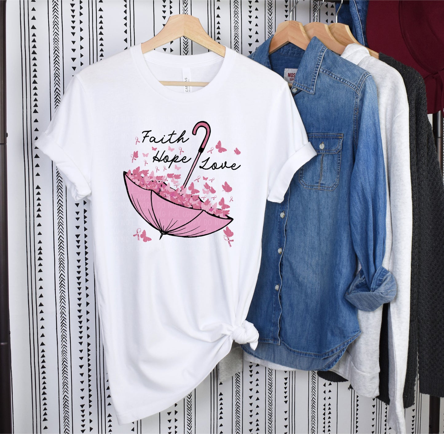 DTF TRANSFER Faith Hope Love Umbrella Breast Cancer Awareness