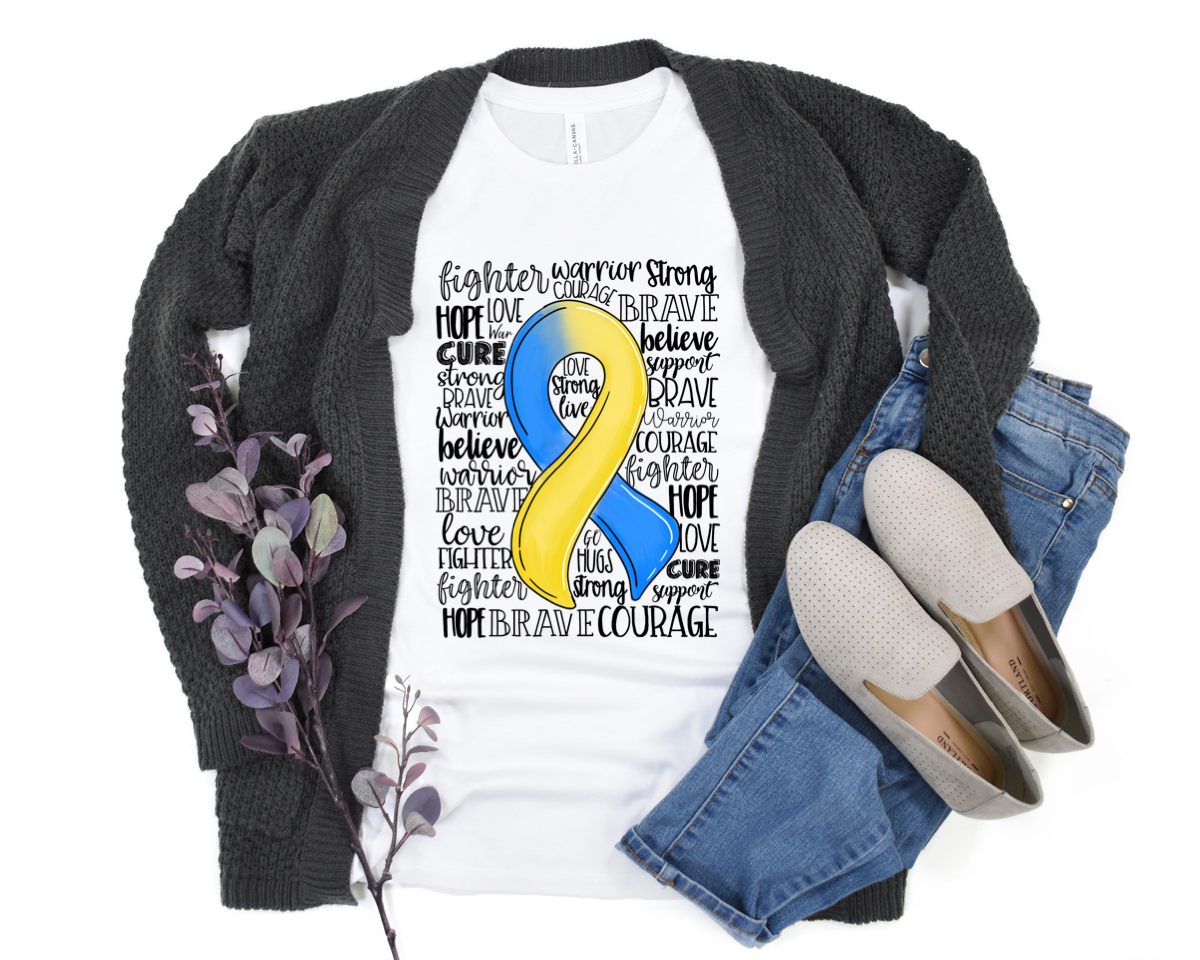 DTF TRANSFER Blue and yellow Down syndrome Awareness Ribbon