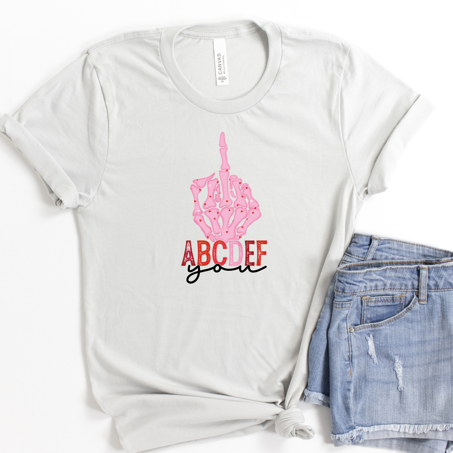 Valentines ABCDEFU silver tee