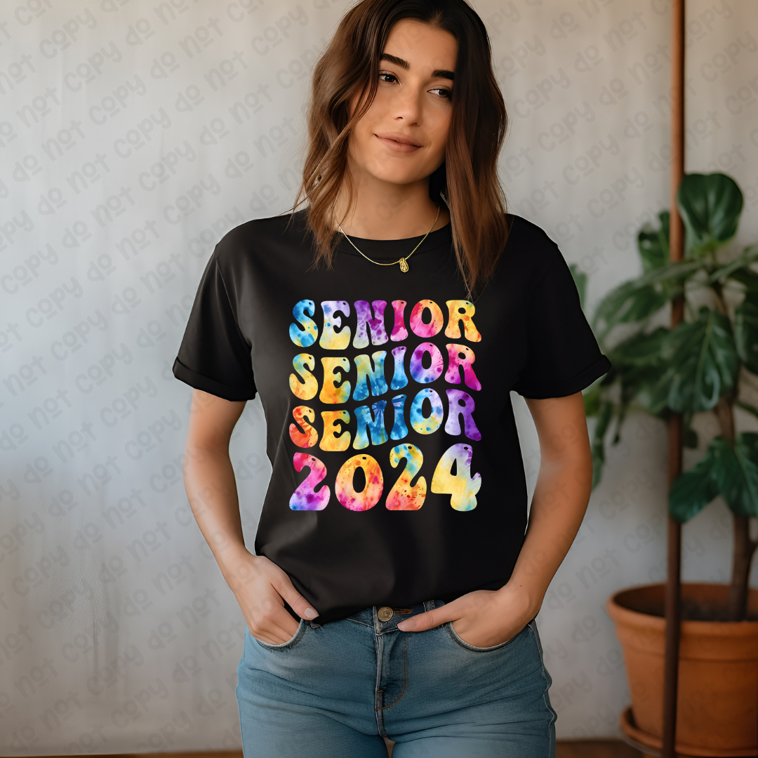 Tie Dye Wavy Senior 2024 Black Tee