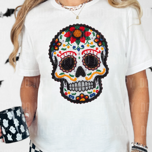 DTF TRANSFER Faux Yarn Black Skull